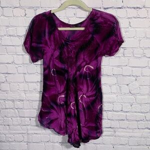 Womens Short Sleeve Embroidered Purple Top Free Size Whimsigoth Fairy Grunge